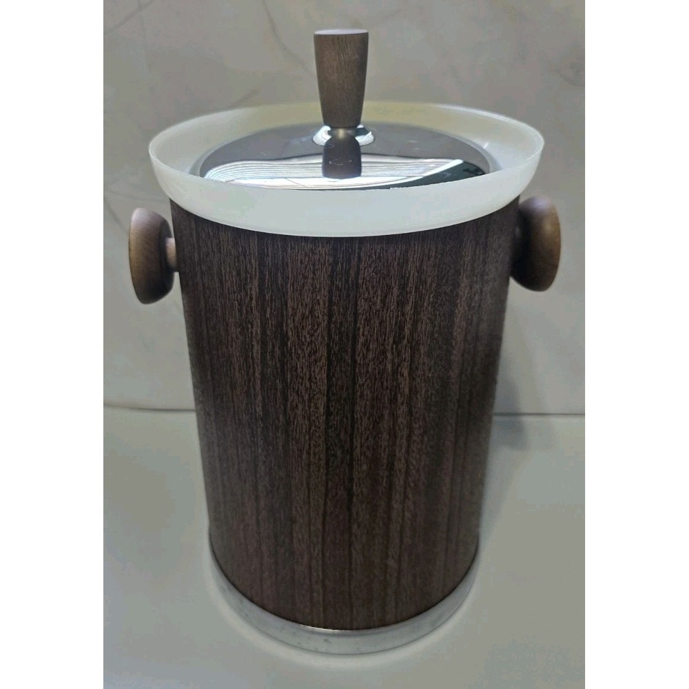 Vintage MCM Kromex Ice Bucket With Lid Brown 11" Tall With Lid